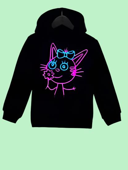 🐾 Neon Hoodie with Cartoon Cats: Purr-fectly Playful for Kids! 🐾