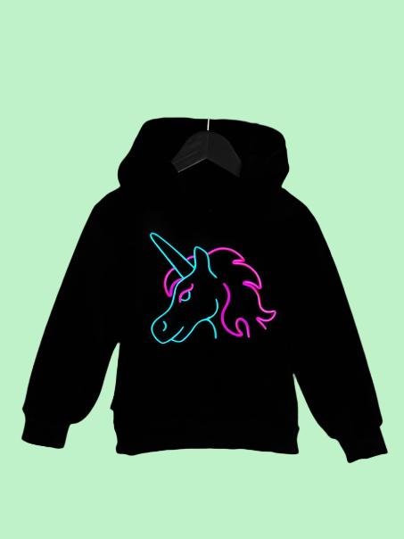 🦄 Neon Hoodie with Unicorn Head Design: Magical Glow in Every Stitch! 🦄